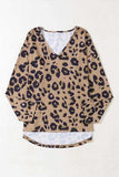 Leopard V-Neck Dropped Shoulder Blouse - Trendsi - Flyclothing LLC