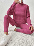 Ribbed Turtleneck Top and Pants Set - Trendsi - Flyclothing LLC