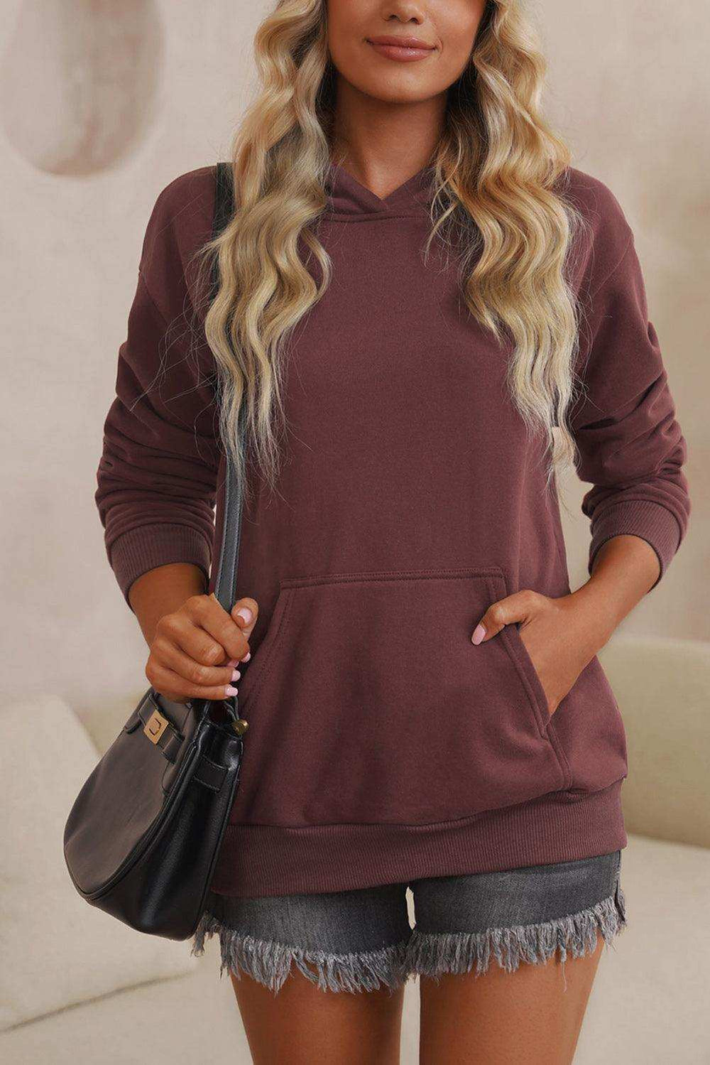 Dropped Shoulder Kangaroo Pocket Hoodie - Trendsi - Flyclothing LLC