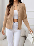 Round Neck Cable-Knit Buttoned Knit Top - Trendsi - Flyclothing LLC