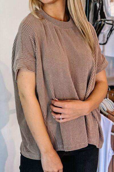 Textured Round Neck Short Sleeve T-Shirt - Trendsi - Flyclothing LLC