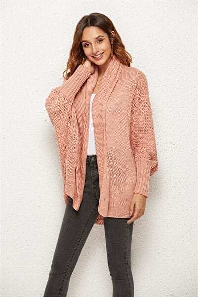 Open Front Batwing Sleeve Cardigan - Trendsi - Flyclothing LLC