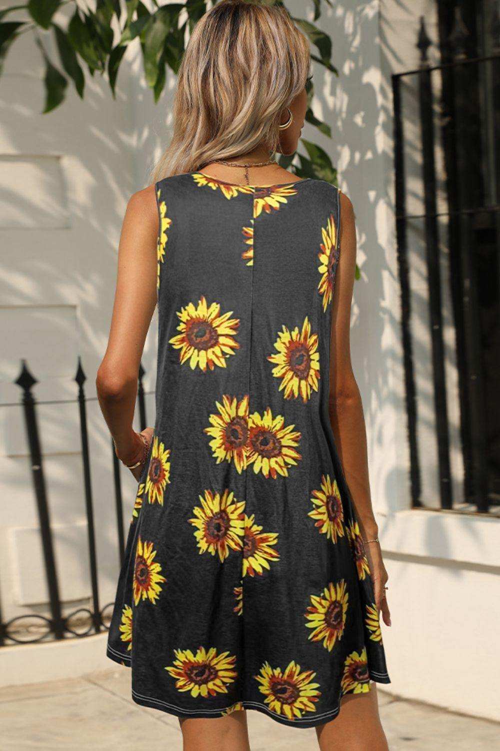 Printed Round Neck Sleeveless Dress with Pockets - Trendsi - Flyclothing LLC