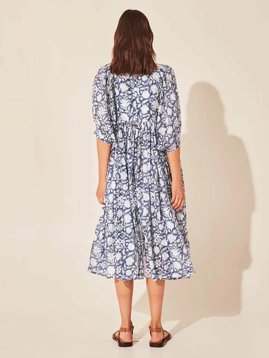 Floral Tie Neck Lantern Sleeve Dress - Trendsi - Flyclothing LLC