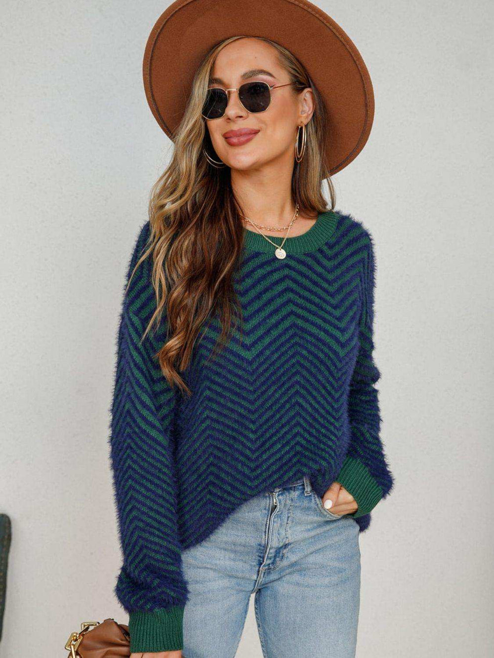 Round Neck Long Sleeve Sweater - Trendsi - Flyclothing LLC