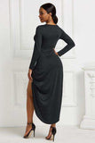 High-low Ruched Surplice Long Sleeve Dress - Trendsi - Flyclothing LLC