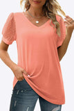 Swiss Dot Puff Sleeve V-Neck Tee - Trendsi - Flyclothing LLC