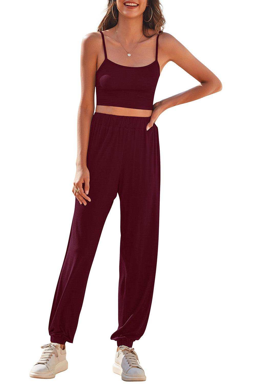 Cropped Cami and Side Split Joggers Set - Trendsi - Flyclothing LLC
