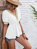 Contrast V-Neck Babydoll Top - Trendsi - Flyclothing LLC