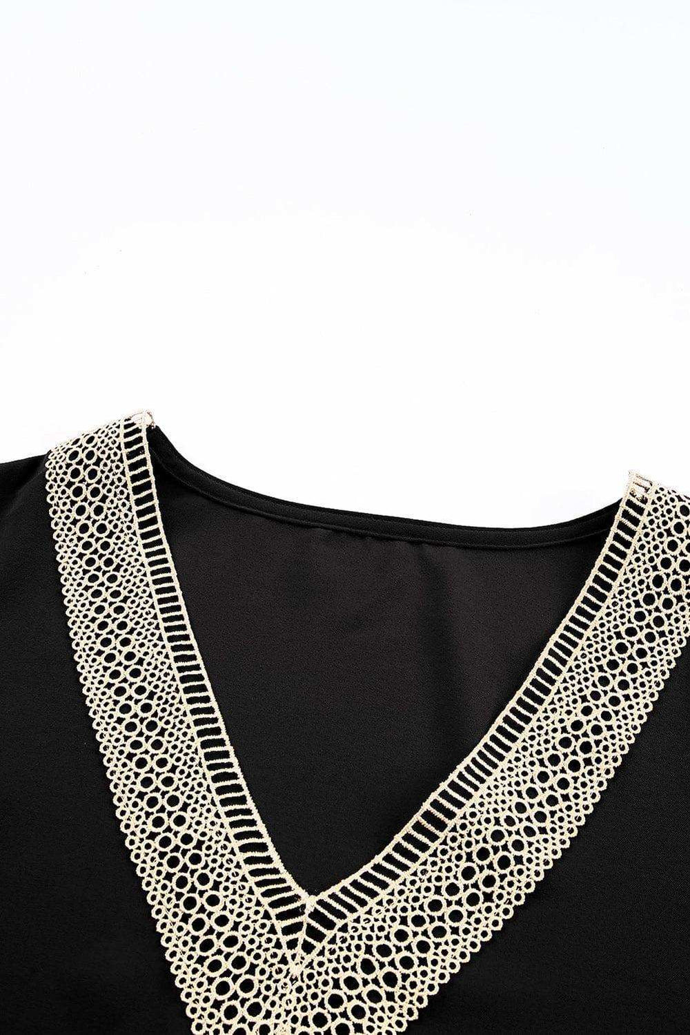 Contrast V-Neck Blouse - Trendsi - Flyclothing LLC