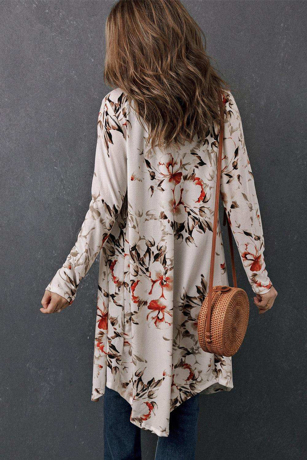 Printed Open Front Longline Cardigan - Trendsi - Flyclothing LLC