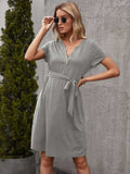Tied Notched Short Sleeve Dress - Trendsi - Flyclothing LLC
