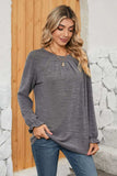 Ruched Round Neck Flounce Sleeve T-Shirt - Trendsi - Flyclothing LLC