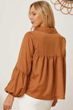 Balloon Sleeve Collared Neck Blouse - Trendsi - Flyclothing LLC