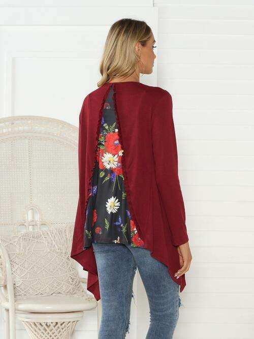Floral Open Front Long Sleeve Cardigan - Trendsi - Flyclothing LLC