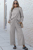 Double Take Full Size Textured Long Sleeve Top and Drawstring Pants Set - Trendsi - Flyclothing LLC