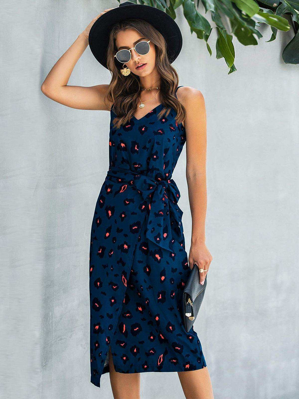 Printed Tie-Waist Spaghetti Strap Dress - Trendsi - Flyclothing LLC