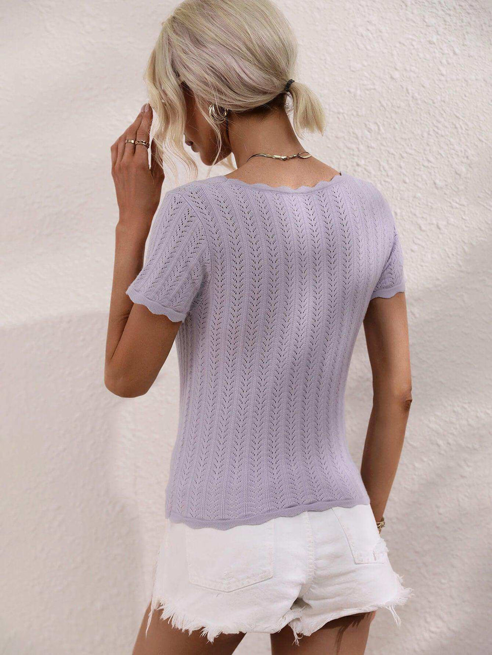 Scalloped Hem Square Neck Knit Top - Trendsi - Flyclothing LLC