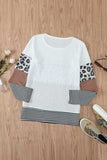 Waffle-Knit Leopard Round Neck Long Sleeve T-Shirt - Trendsi - Flyclothing LLC