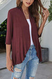 Open Front Three-Quarter Sleeve Cardigan - Trendsi - Flyclothing LLC