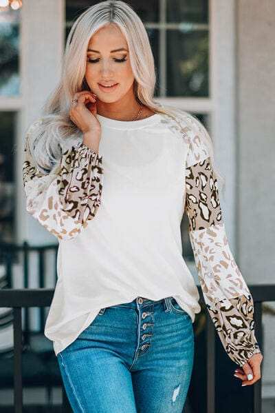 Leopard Round Neck Dropped Shoulder T-Shirt - Trendsi - Flyclothing LLC