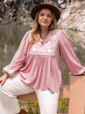 Plus Size Tie Neck Puff Sleeve Blouse - Trendsi - Flyclothing LLC