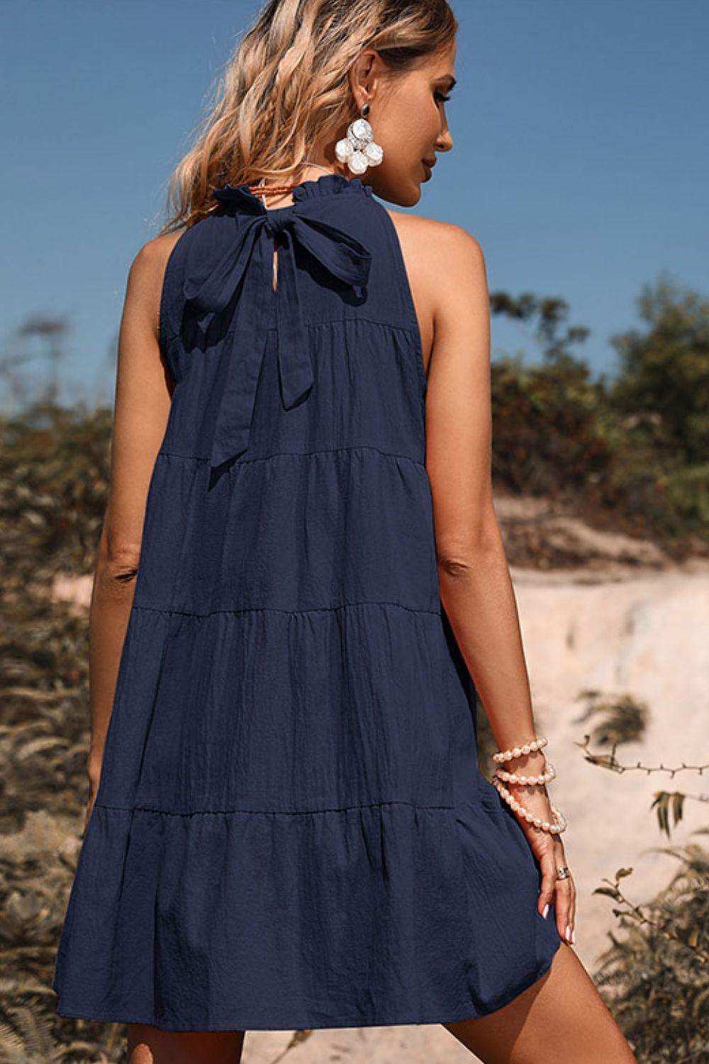 Tie Back Sleeveless Tiered Dress - Trendsi - Flyclothing LLC