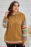 Plus Size Waffle-Knit Geometric Dropped Shoulder Hoodie - Trendsi - Flyclothing LLC