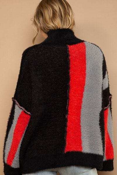 POL Turtleneck Color Block Fringe Detail Sweater - Trendsi - Flyclothing LLC