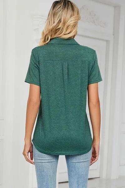 Johnny Collar Short Sleeve Blouse - Trendsi - Flyclothing LLC