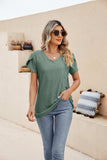 Eyelet Petal Sleeve V-Neck Knit Top - Trendsi - Flyclothing LLC
