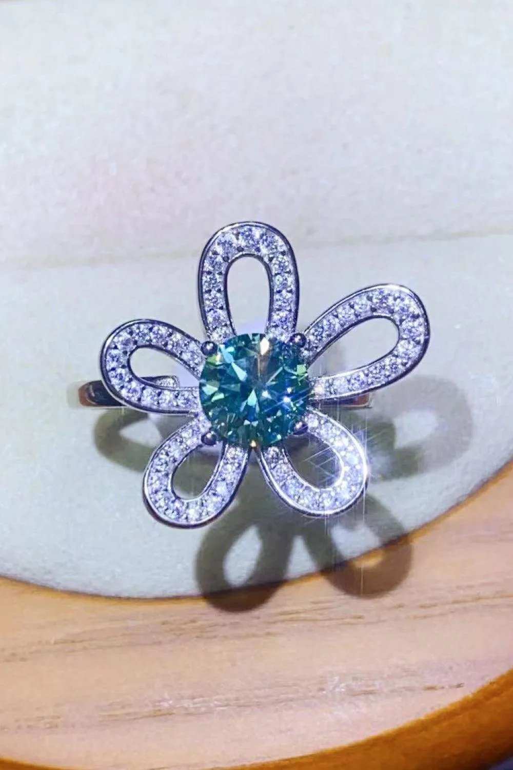 1 Carat Moissanite Flower Shape Open Ring - Trendsi - Flyclothing LLC