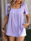Ruched Square Neck Short Sleeve Blouse - Trendsi - Flyclothing LLC