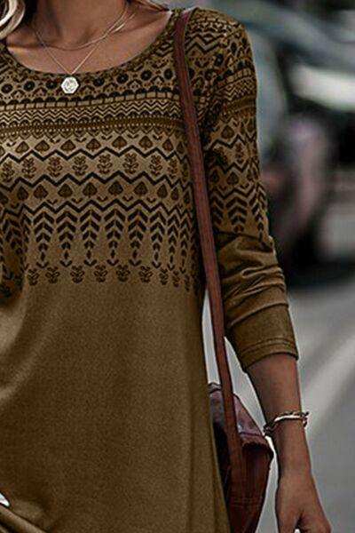 Printed Round Neck Long Sleeve T-Shirt - Trendsi - Flyclothing LLC