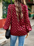 Mock Neck Cutout Lantern Sleeve Blouse - Trendsi - Flyclothing LLC
