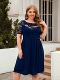 Plus Size Ruched Round Neck Short Sleeve Dress - Trendsi - Flyclothing LLC
