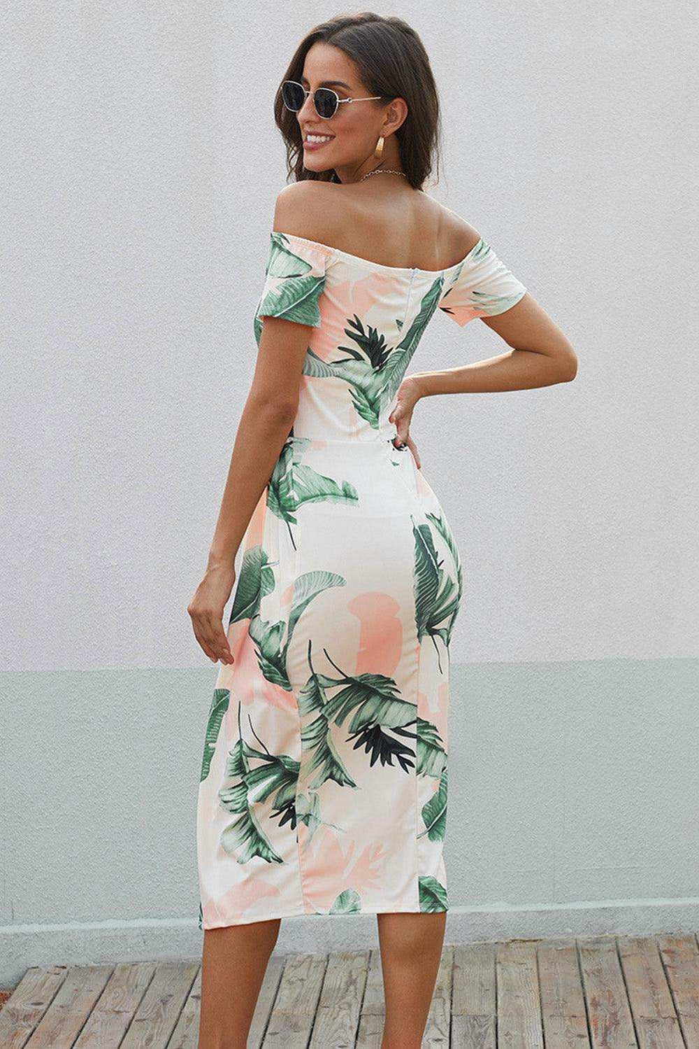 Printed Off-Shoulder Split Dress - Trendsi - Flyclothing LLC
