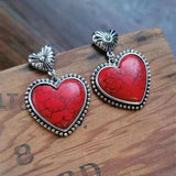 Artificial Turquoise Alloy Heart Dangle Earrings - Trendsi - Flyclothing LLC