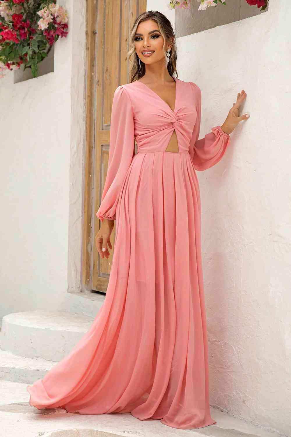 Twist Front Cutout Long Sleeve Dress - Trendsi - Flyclothing LLC