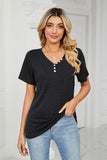 Decorative Button V-Neck Tee - Trendsi - Flyclothing LLC