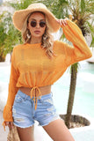 Drawstring Hem Round Neck Cropped Cover Up - Trendsi - Flyclothing LLC