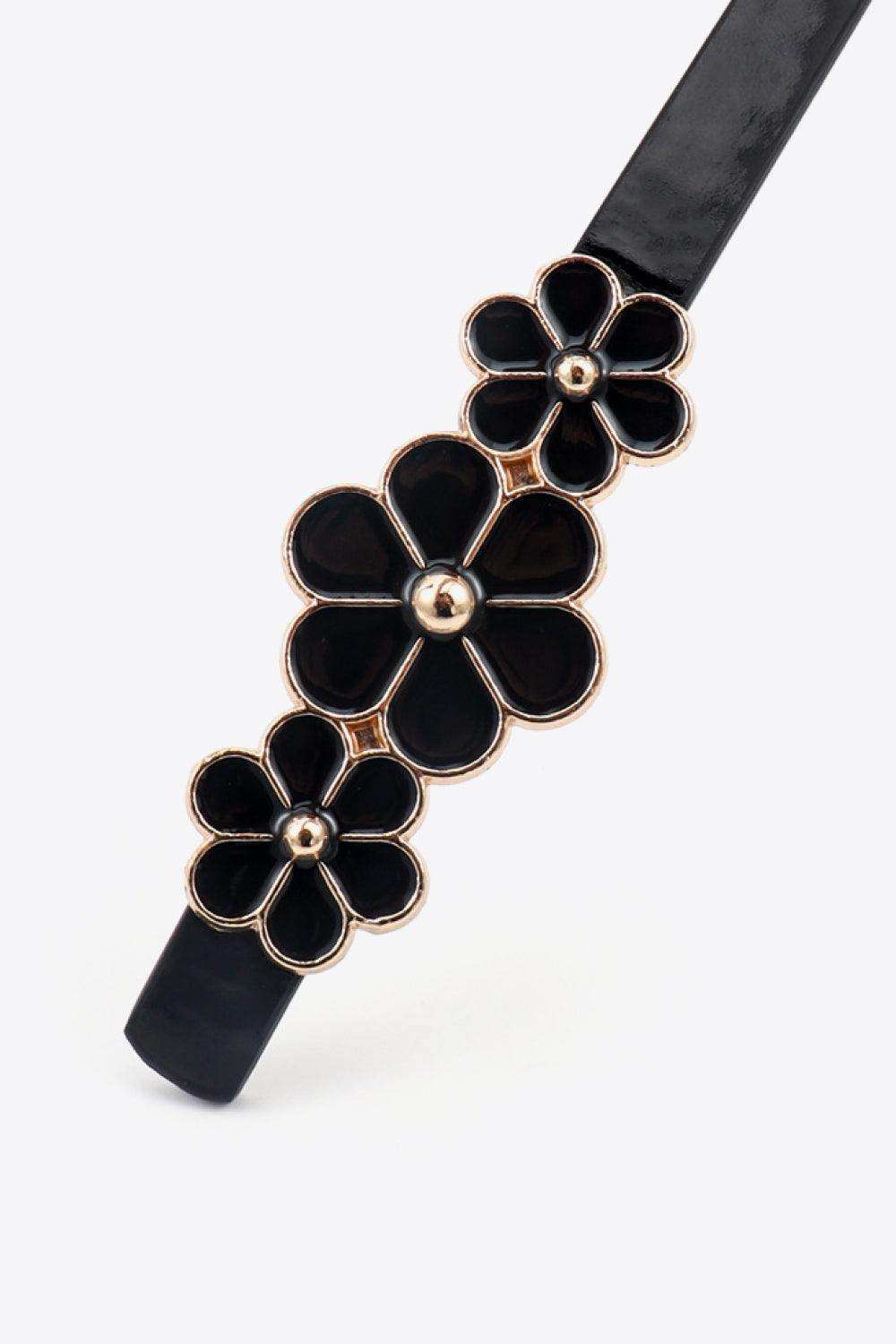 Flower Decor Skinny PU Belt - Trendsi - Flyclothing LLC