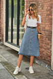Button Front A-Line Denim Skirt - Trendsi - Flyclothing LLC