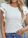 Textured Ruffled Round Neck T-Shirt - Trendsi - Flyclothing LLC