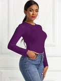 Round Neck Long Sleeve Bodysuit - Trendsi - Flyclothing LLC