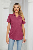 Curved Hem Johnny Collar Polo Shirt - Trendsi - Flyclothing LLC