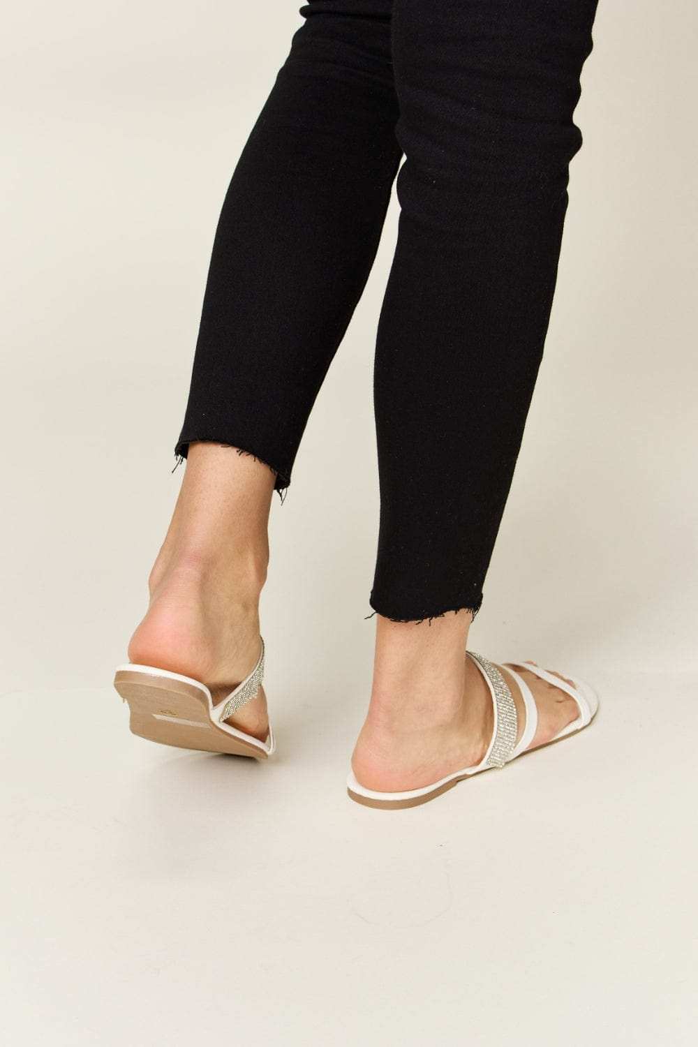 WILD DIVA Rhinestone Strappy Flat Sandals - Trendsi - Flyclothing LLC