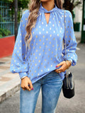 Mock Neck Cutout Lantern Sleeve Blouse - Trendsi - Flyclothing LLC