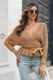 Tie Waist Ruffle Hem Sweater - Trendsi - Flyclothing LLC
