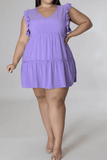 Plus Size V-Neck Frill Trim Mini Dress - Trendsi - Flyclothing LLC